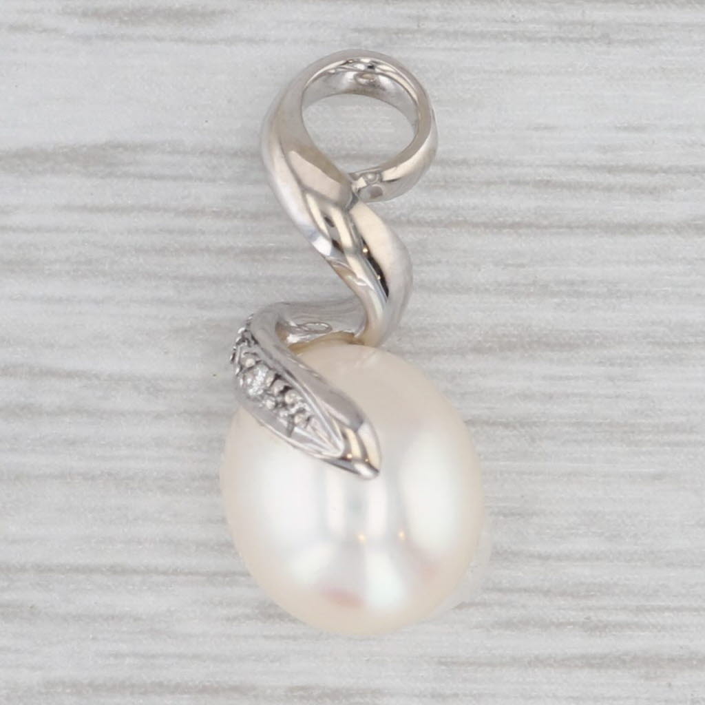 Light Gray Cultured Pearl Diamond Pendant 14k White Gold Drop