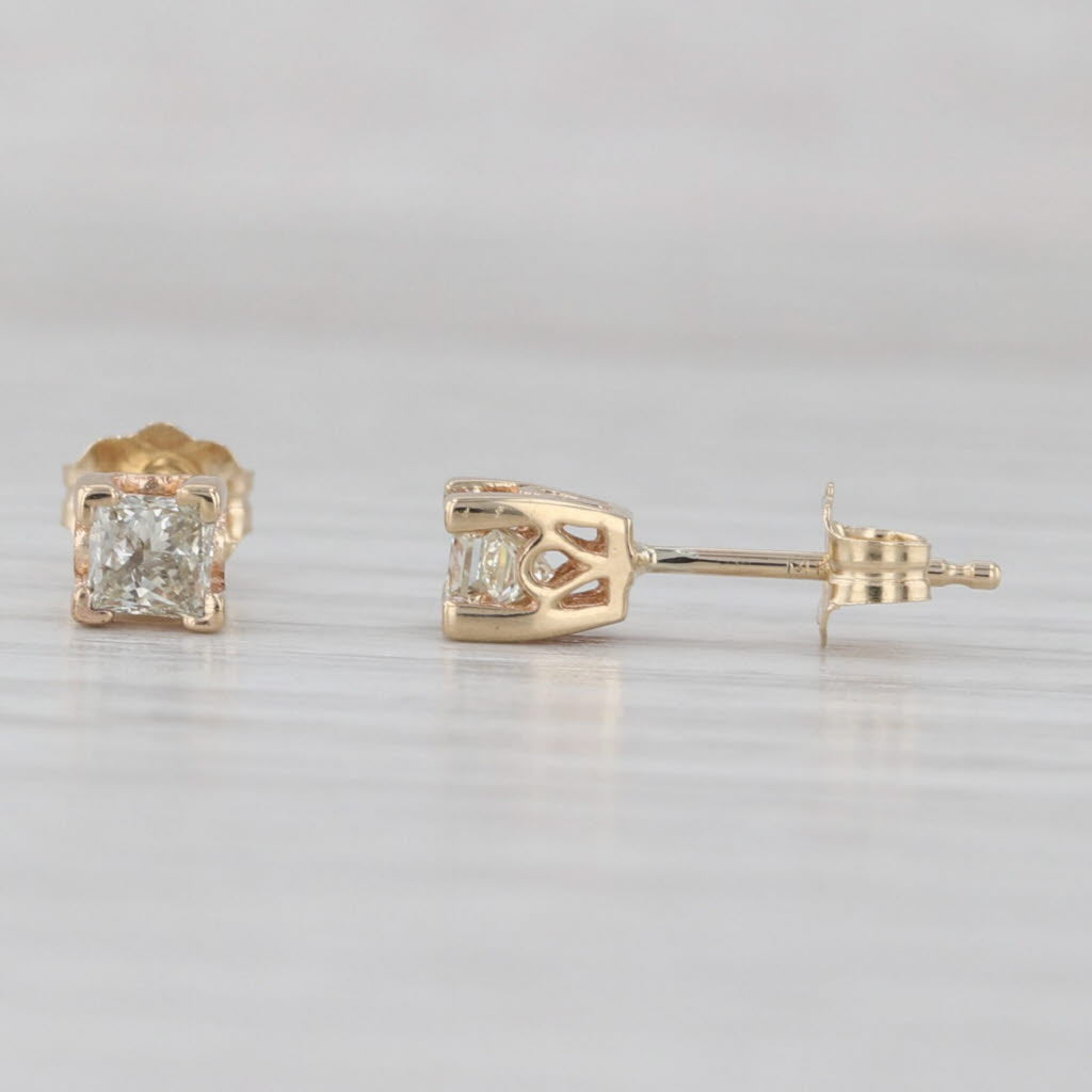 Gray 0.32ctw Princess Diamond Solitaire Stud Earrings 14k Yellow Gold