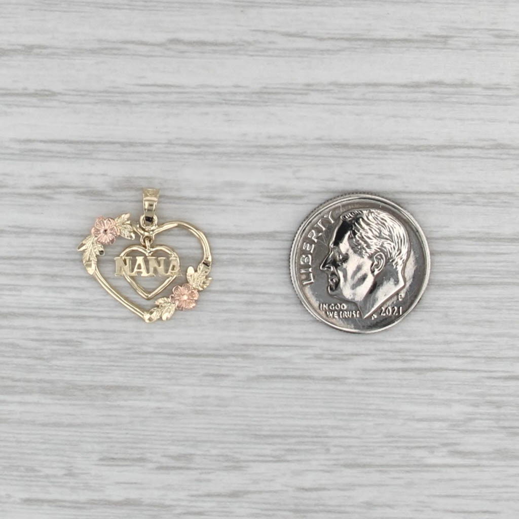 Nana Floral Heart Pendant 10k Yellow Rose Gold Grandmother Keepsake Gift