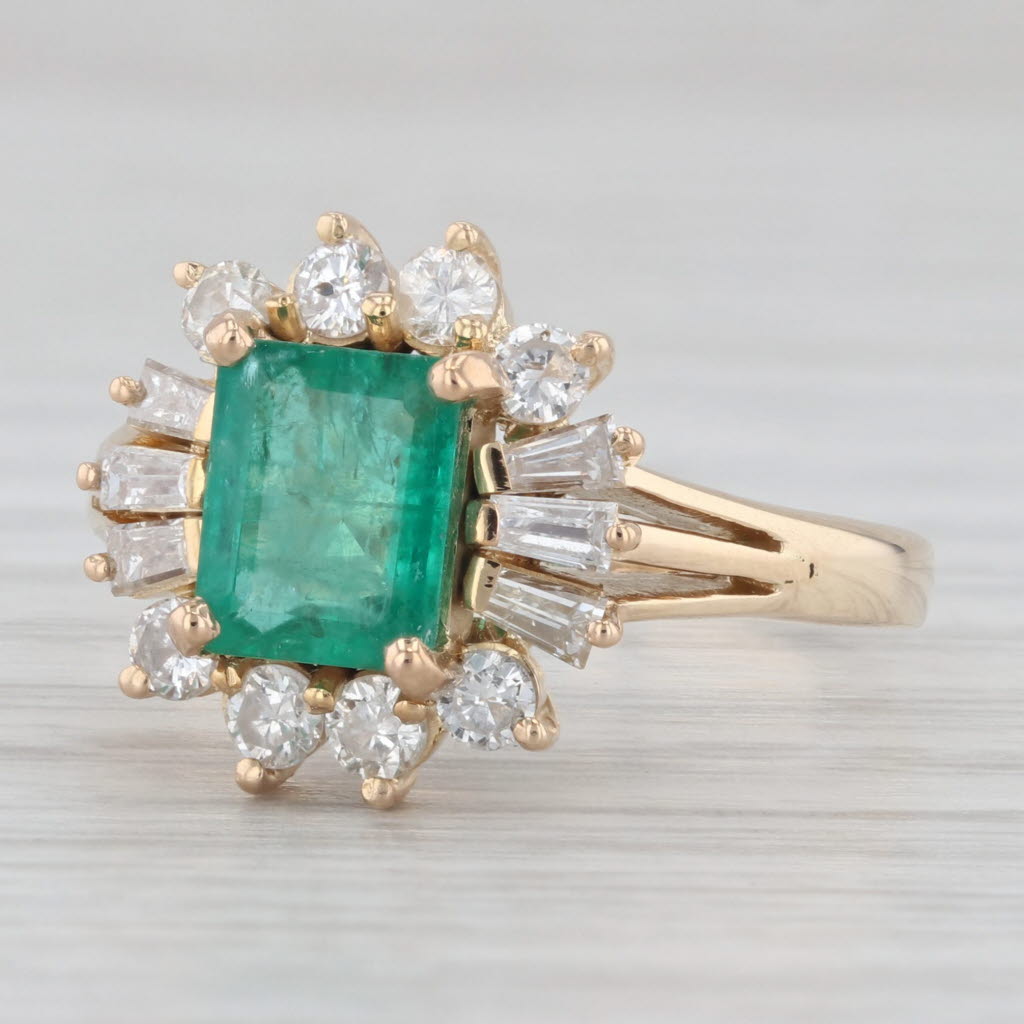 Light Gray Vintage 1.60ctw Emerald Diamond Halo Ring 14k Yellow Gold Size 8 Engagement