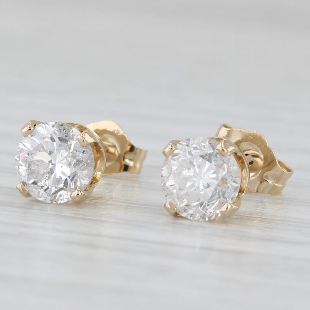 Light Gray 1.47ctw Diamond Round Solitaire Stud Earrings 14k Yellow Gold