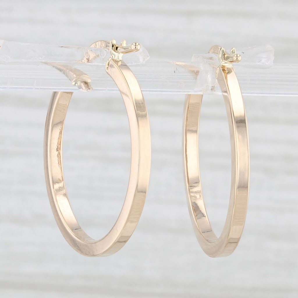 Light Gray New Hoop Earrings 14k Yellow Gold Round Hoops Pierced Snap Top 2 x 25mm