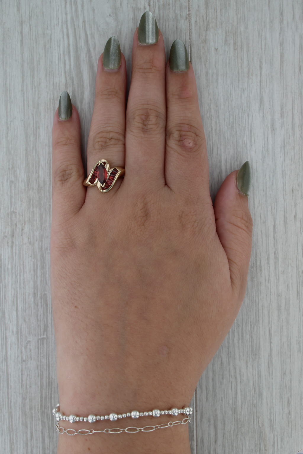 1.44ctw Marquise Garnet Bypass Ring 10k Yellow Gold Size 8