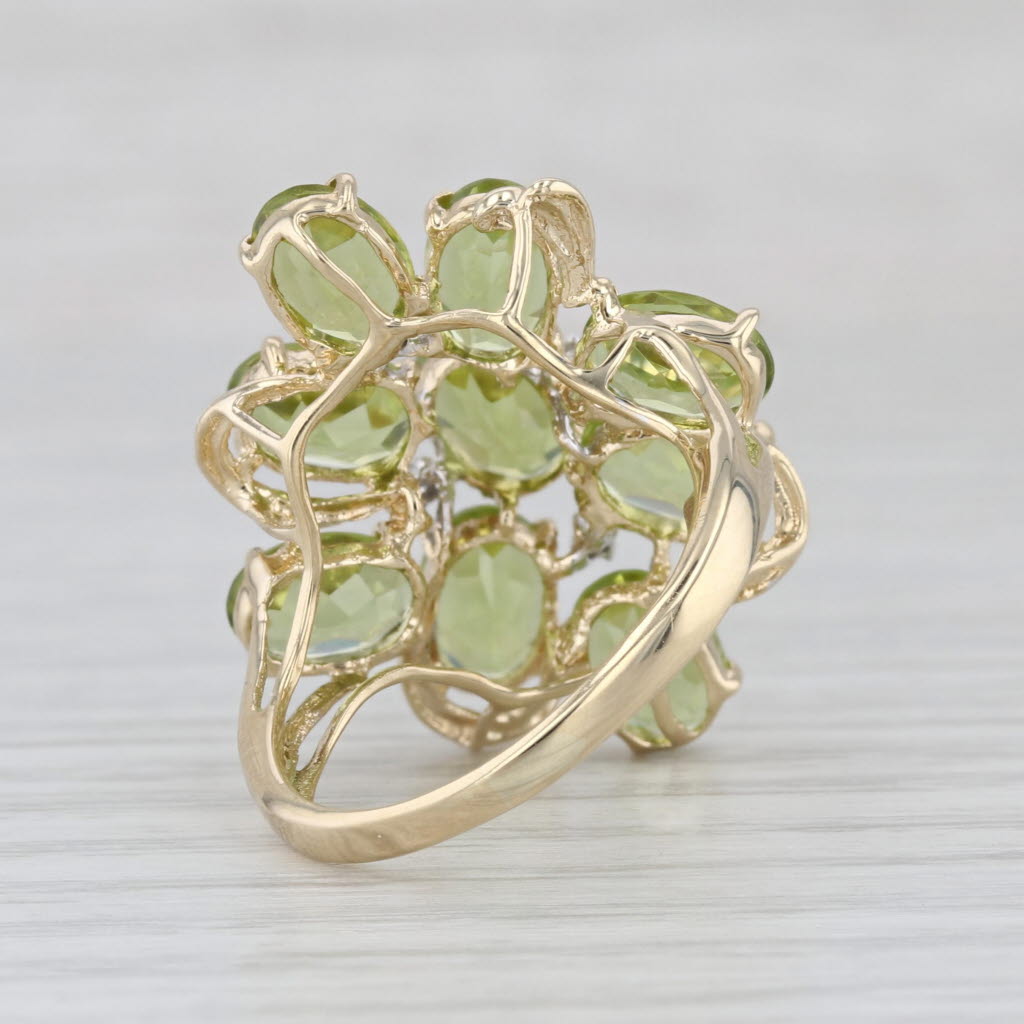7.03ctw Peridot Diamond Cluster Cocktail Ring 14k Yellow Gold Size 7