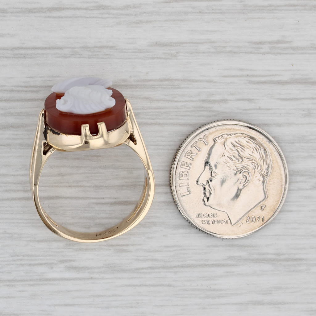 Gray Carved Carnelian Cameo Ring 14k Yellow Gold Size 6 Figural Oval Signet