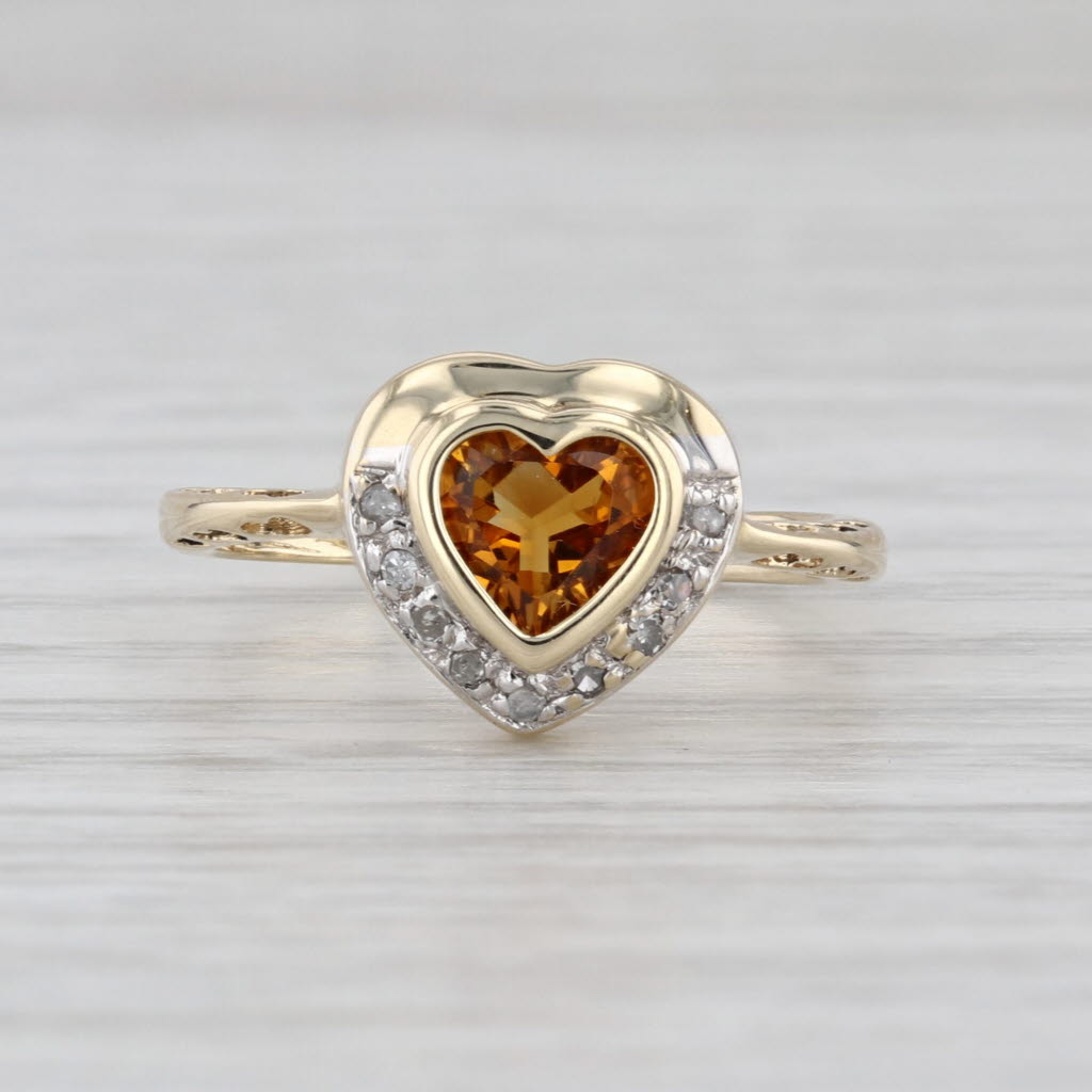 0.81ctw Citrine Heart Diamond Halo Ring 14k Yellow Gold Size 6