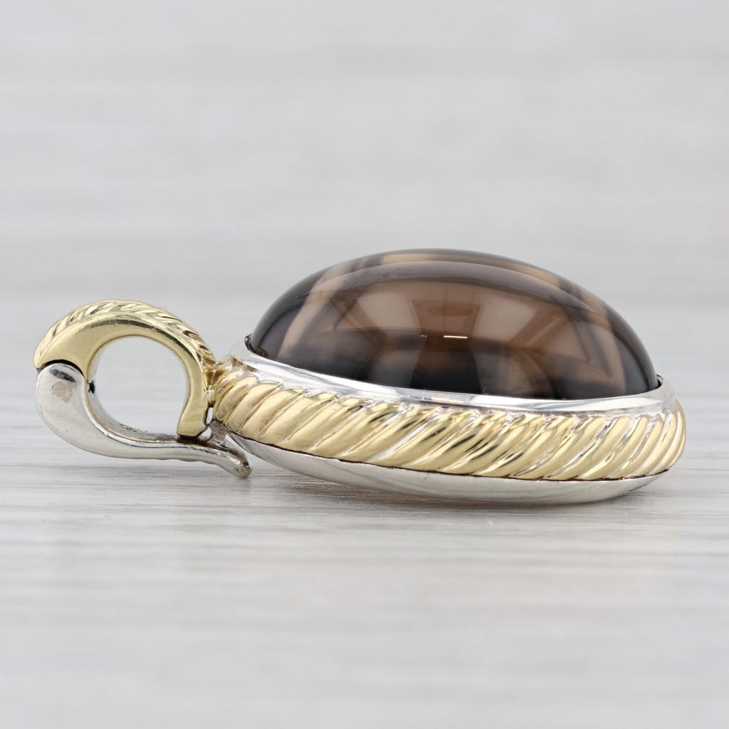 Yurman Smoky Quartz Oval Cabochon Enhancer Pendant 18k Gold Sterling Silver