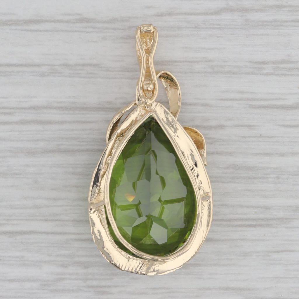 Gray Green Glass Teardrop Pendant 14k Yellow Gold Bail Opens Statement