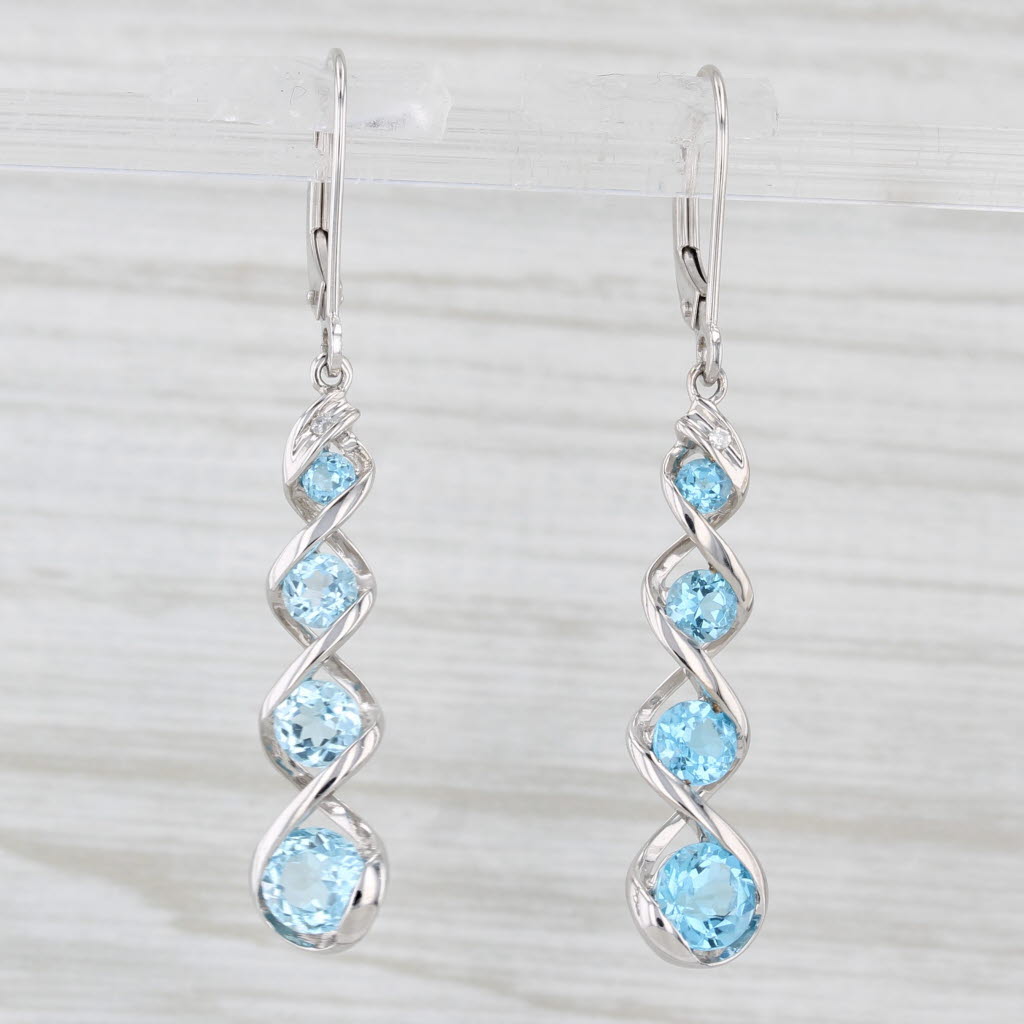 Light Gray 2.50ctw Blue Topaz Journey Dangle Earrings 10k White Gold Hook Post Drops