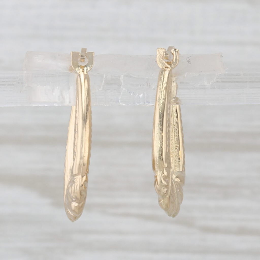 Scalloped Hoop Earrings 14k Yellow Gold Snap Top Oval Hoops