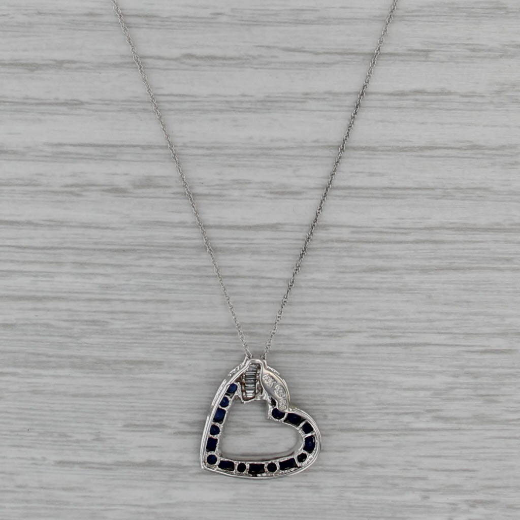 1.02ctw Blue Lab Created Sapphire Diamond Heart Pendant Necklace 10k Gold 18"