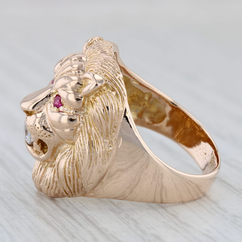 Gray Cubic Zirconia Lab Created Ruby Lion Ring 10k Yellow Gold Size 11.25 Men's