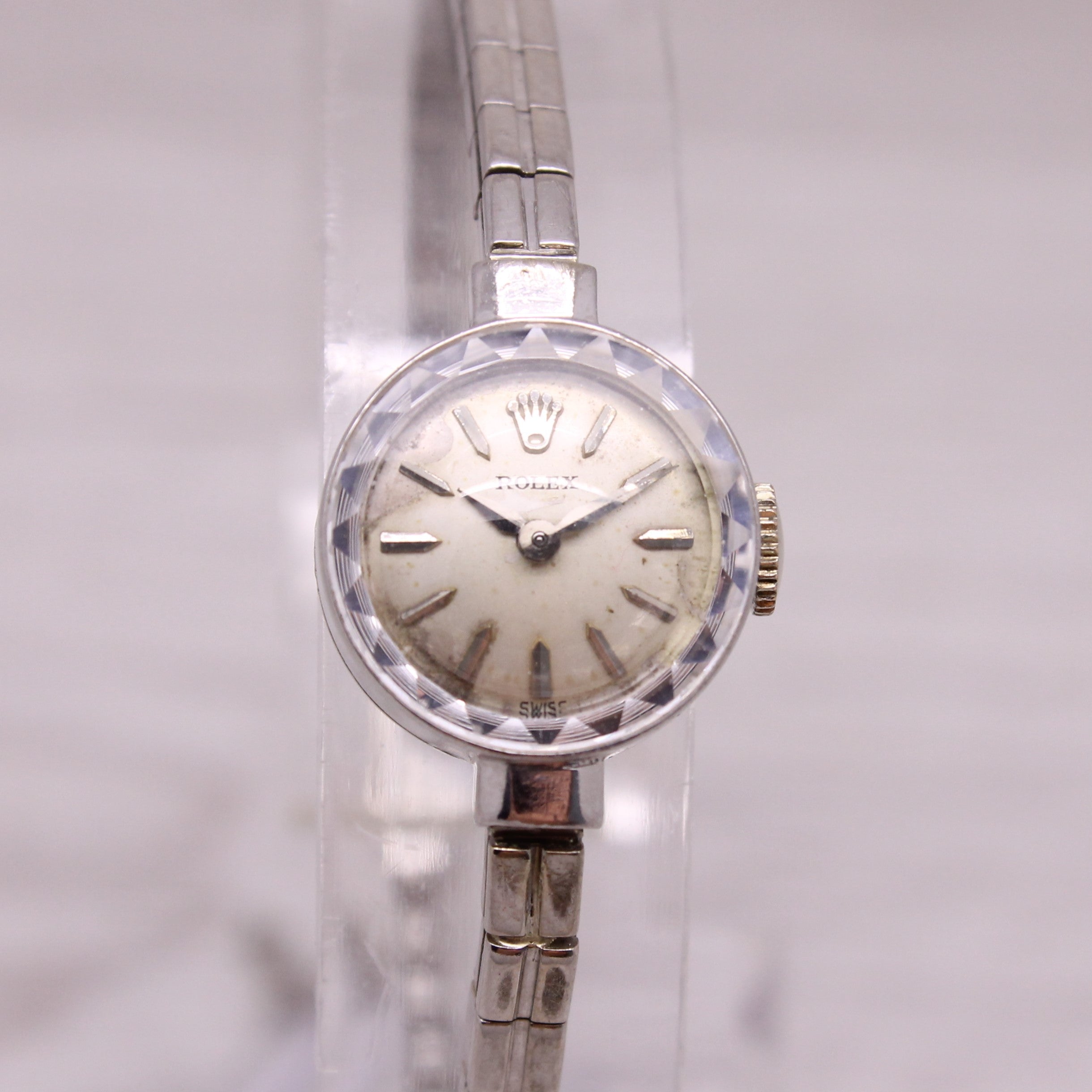 Gray Vintage 1950's Rolex 14k White Gold Ladies Dress Bracelet Watch c.1401 Serviced