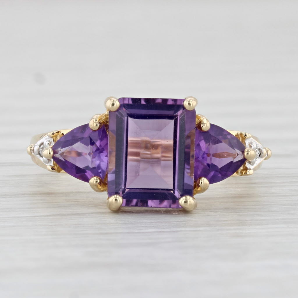 Light Gray 2.80ctw Amethyst Ring 10k Yellow Gold Size 6 Diamond Accents