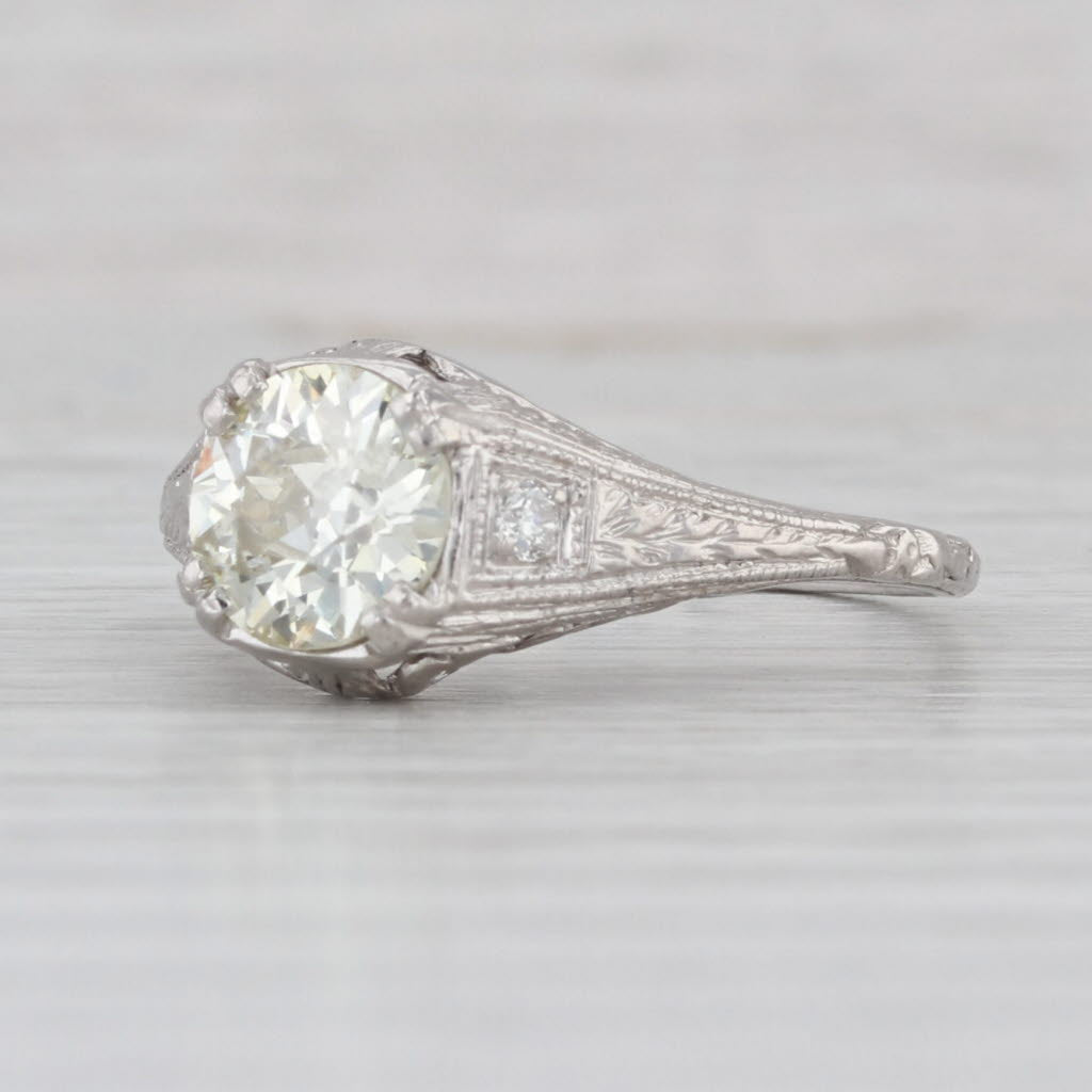 Vintage 1.38ctw Diamond Engagement Ring 18k White Gold Platinum Size 6.75 GIA