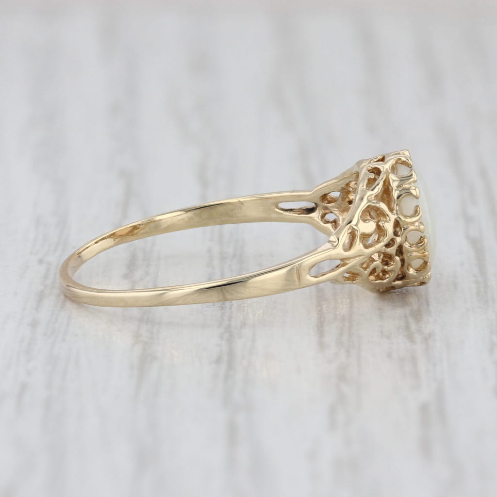 Opal Oval Cabochon Solitaire Ring 10k Yellow Gold Size 10 Ornate Openwork