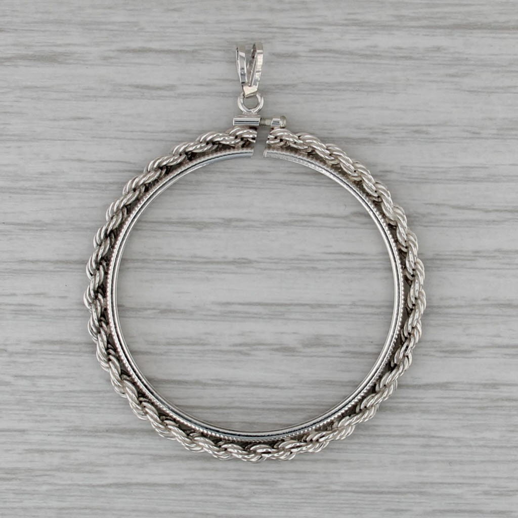 Large Sterling Silver Coin Holder Bezel Pendant Rope Frame for Morgan Dollar