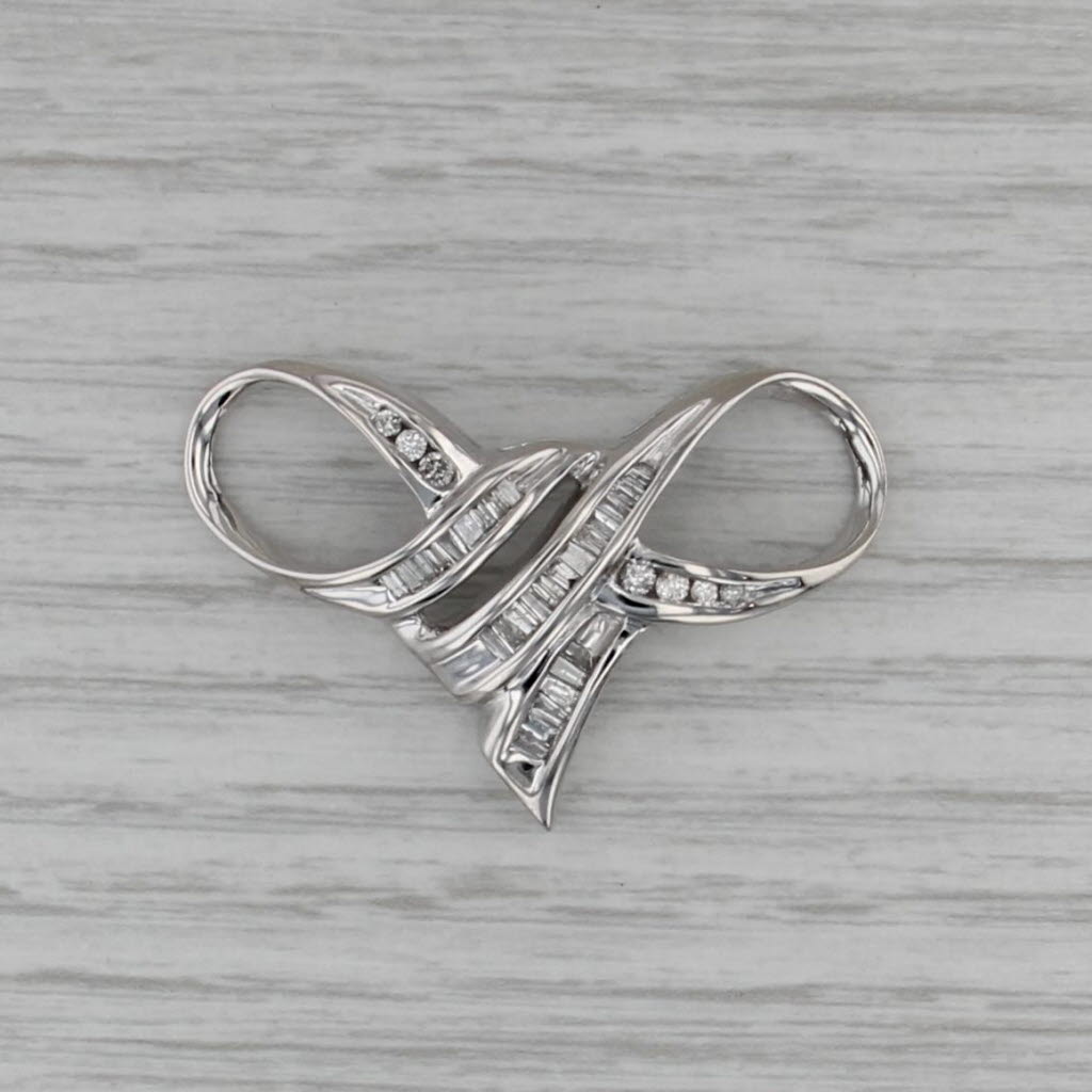 0.52ctw Diamond Bow Slide Pendant 14k White Gold Statement