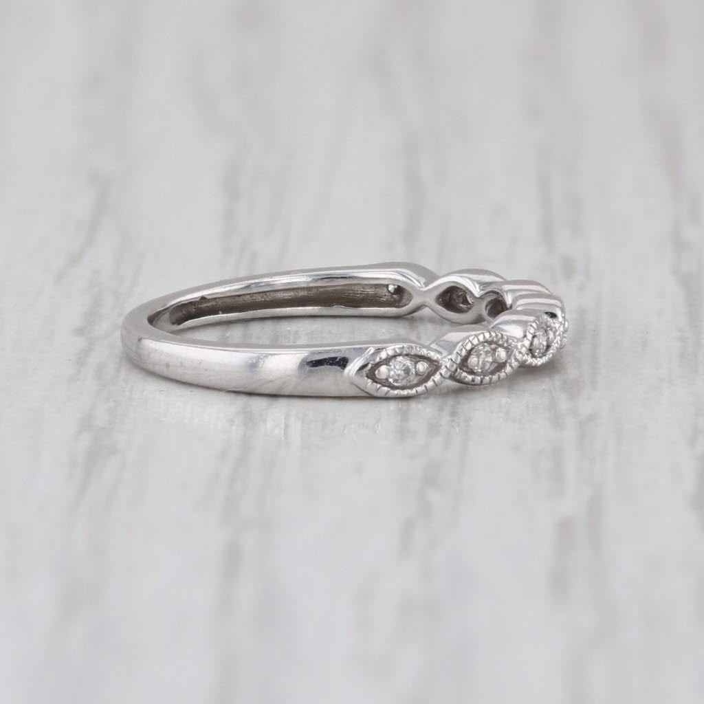 Woven Diamond Stackable Ring 10k White Gold Wedding Band Size 3.25