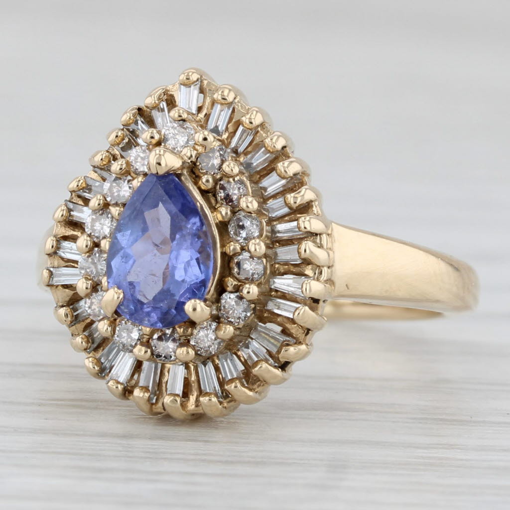 Light Gray 0.69ctw Pear Tanzanite Diamond Halo Ring 14k Yellow Gold Size 5