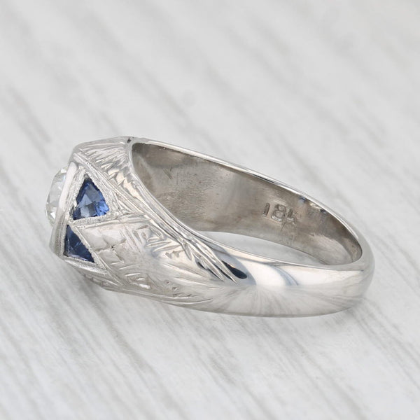 Art Deco 1.29ctw Old European Diamond Lab Created Sapphire Ring 18k White Gold