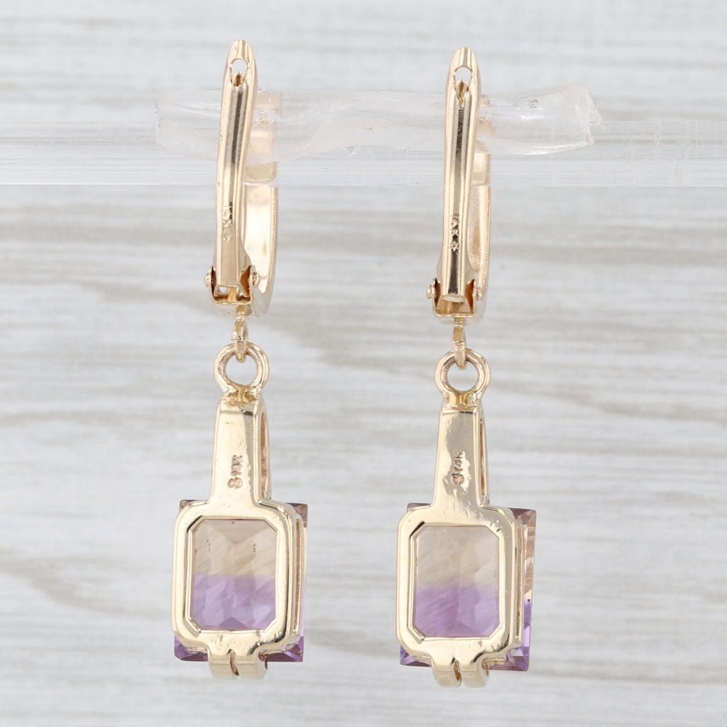 Light Gray 6.90ctw Purple Yellow Ametrine Drop Earrings 14k Yellow Gold Snap Top Posts