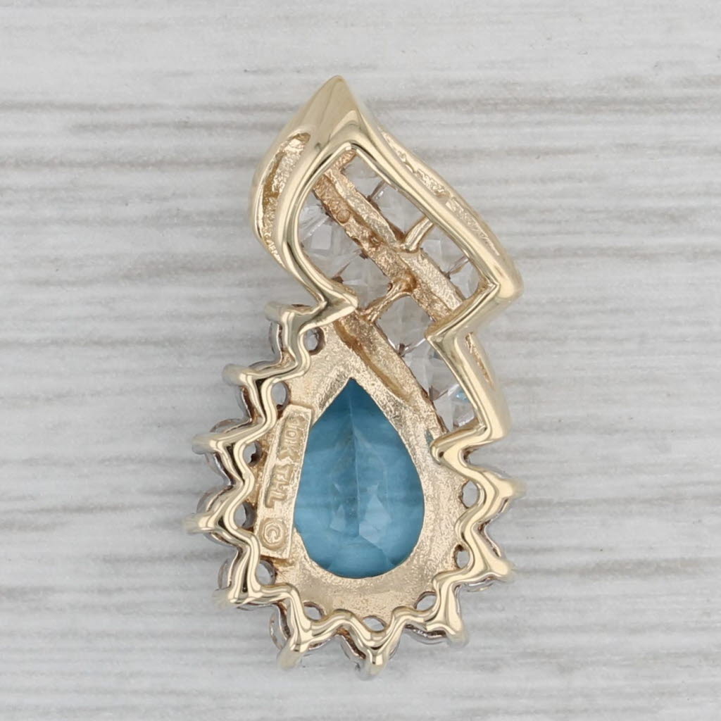 Gray 3.69ctw Blue White Topaz Teardrop Pendant 10k Yellow Gold