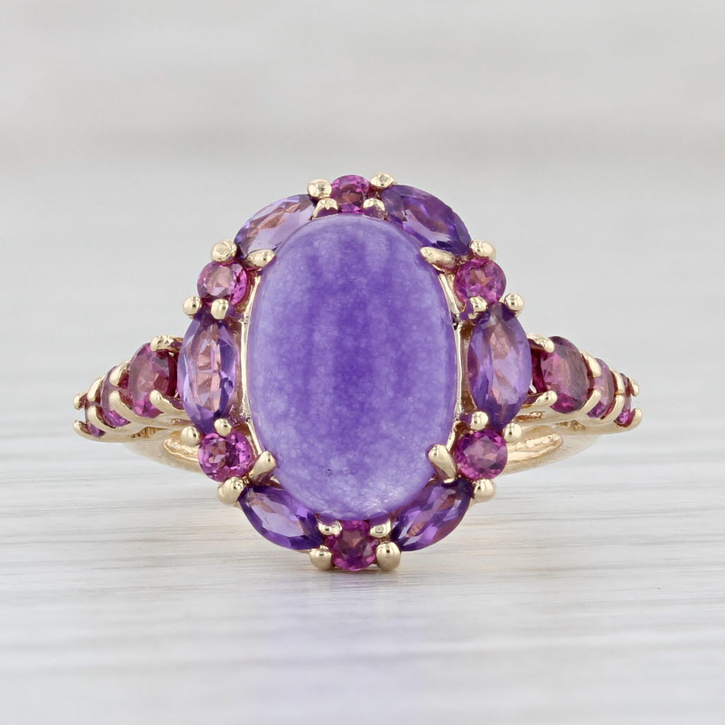 Light Gray Purple Quench Jade Amethyst Garnet Ring 14k Yellow Gold Size 5