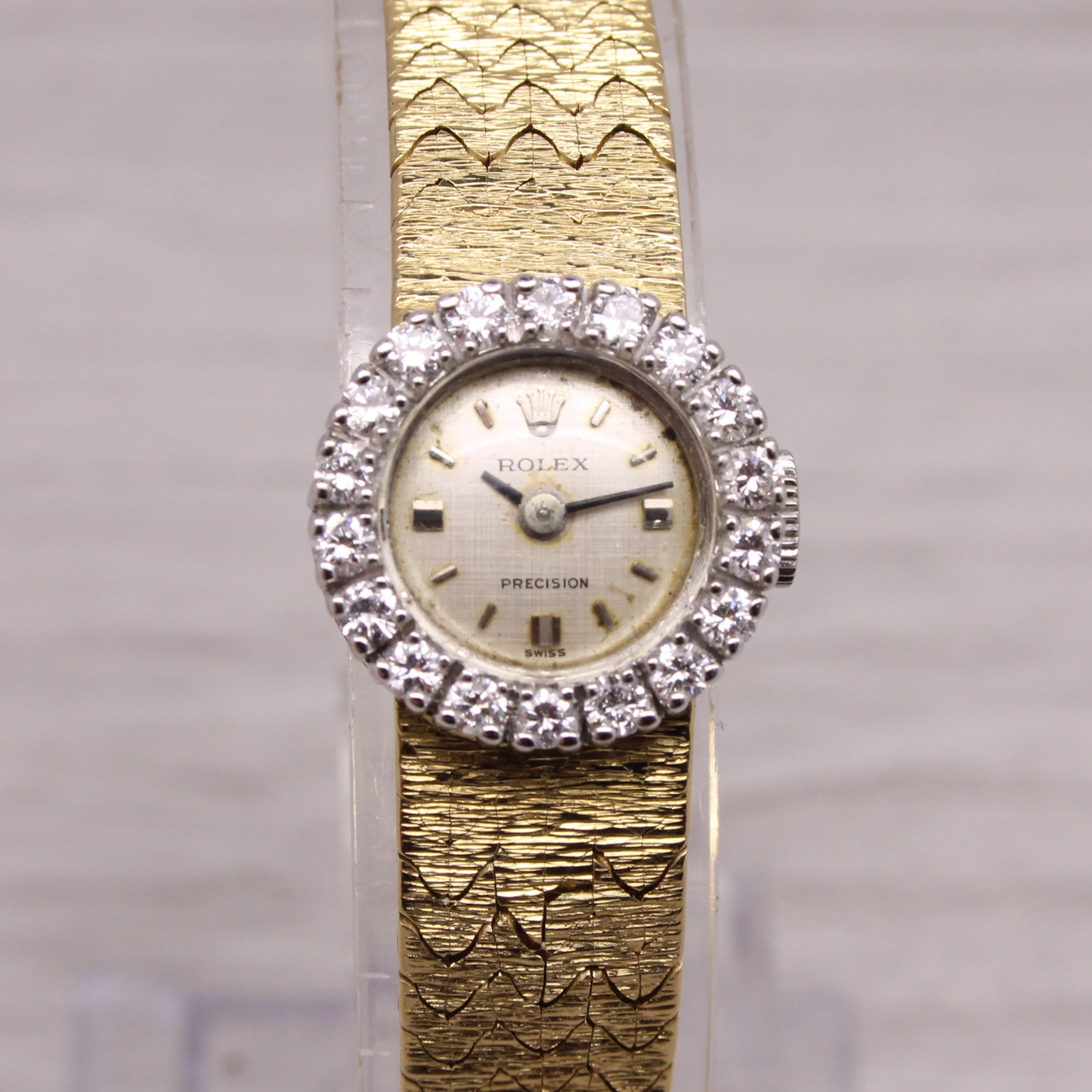 Gray Vintage Rolex 18k Gold Ladies Diamond Cocktail Watch Bucherer Papers Serviced