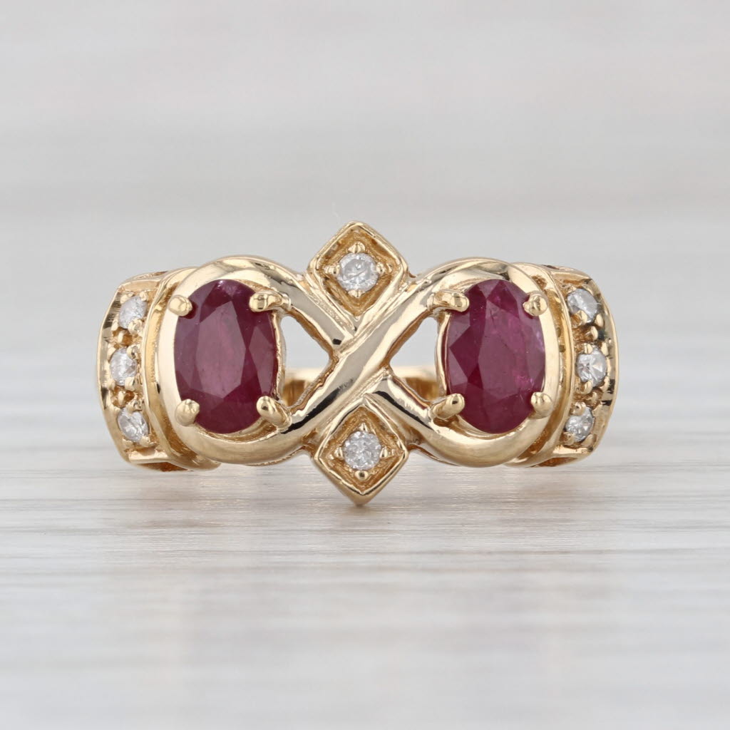 1.31ctw Ruby Diamond Infinity Knot Ring 14k Yellow Gold Size 7