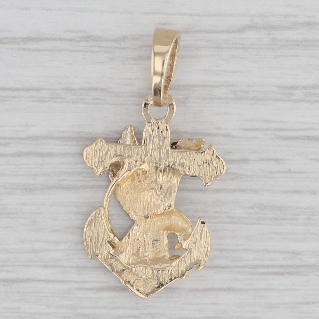 Gray Eagle Anchor Pendant 14k Yellow Gold Nautical Patriotic