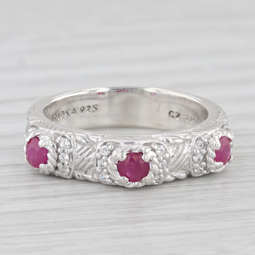 Light Gray Judith Ripka 0.43ctw Ruby Cubic Zirconia Sterling Silver Sz 7 Ring Stackable le