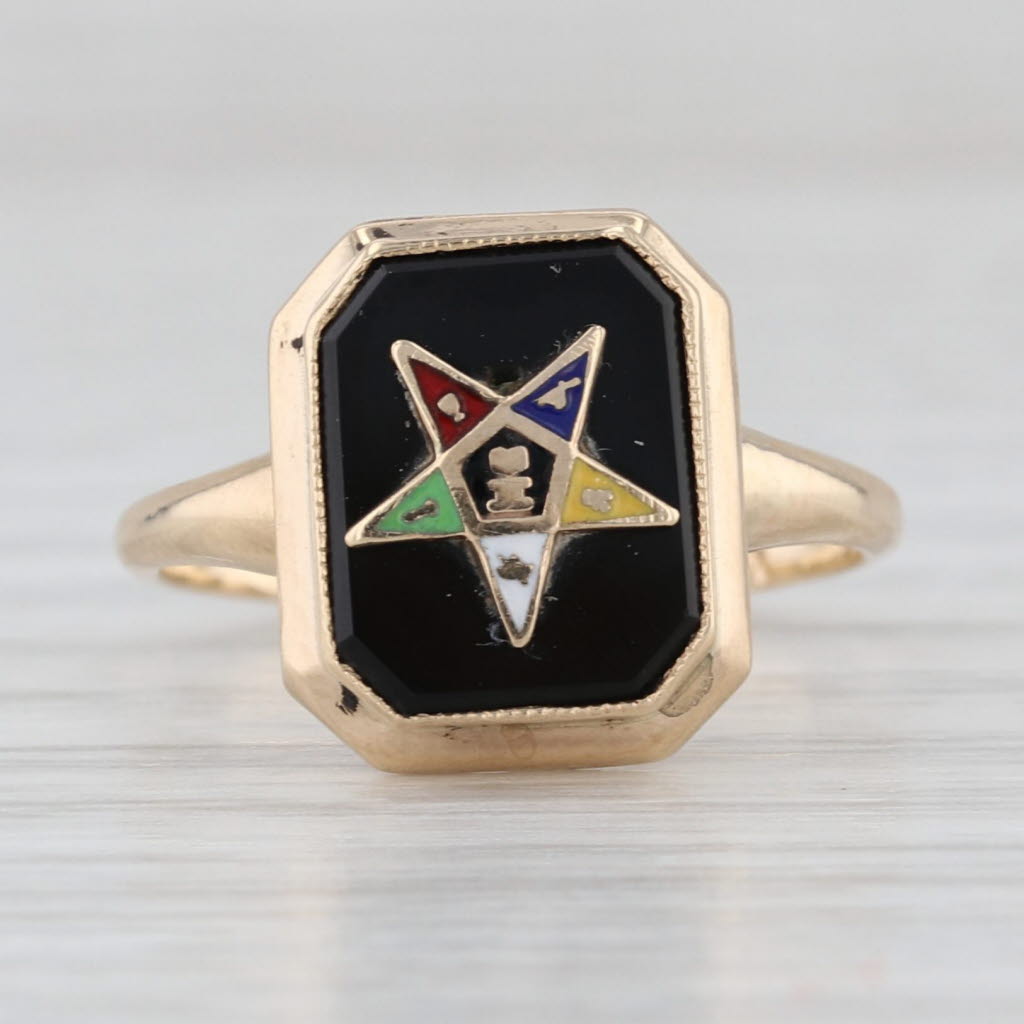 Order Eastern Star OES Signet Ring 10k Yellow Gold Onyx Size 5.25 Masonic