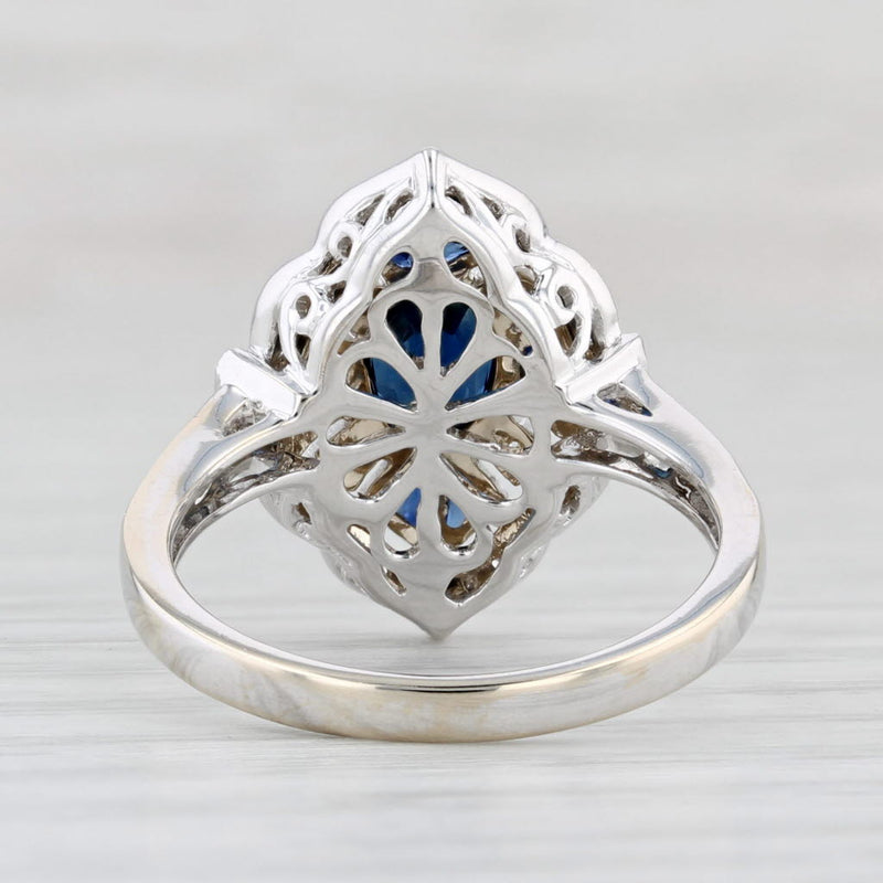 Light Gray New Beverley K 1.45ctw Blue Sapphire Diamond Halo Ring 18k White Gold Size 6.5
