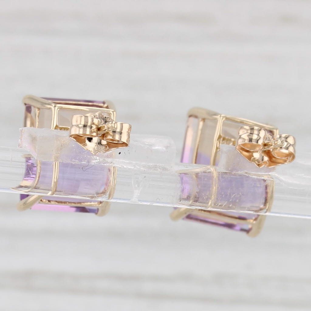 Light Gray 6ctw Ametrine Emerald Cut Solitaire Stud Earrings 14k Yellow Gold