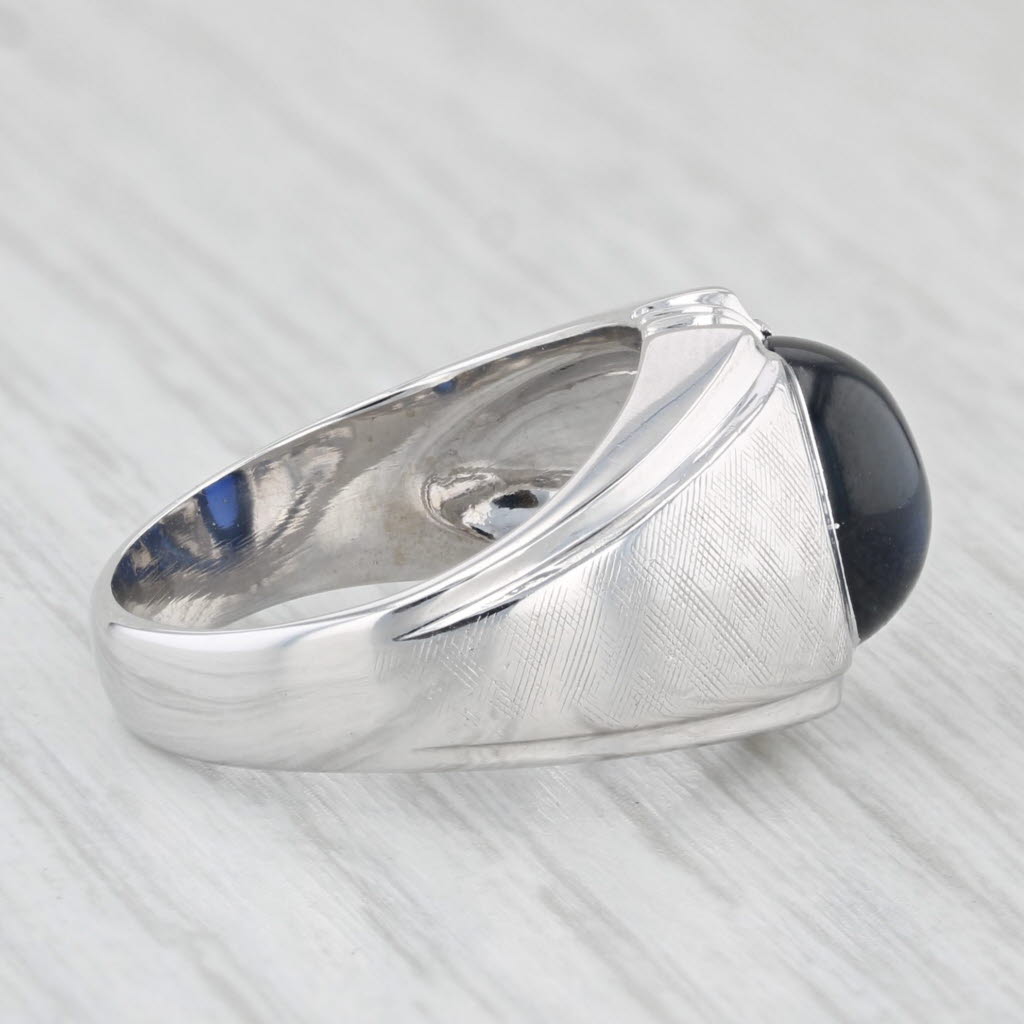 Light Gray Lab Created Sapphire Cabochon Ring 14k White Gold Size 7