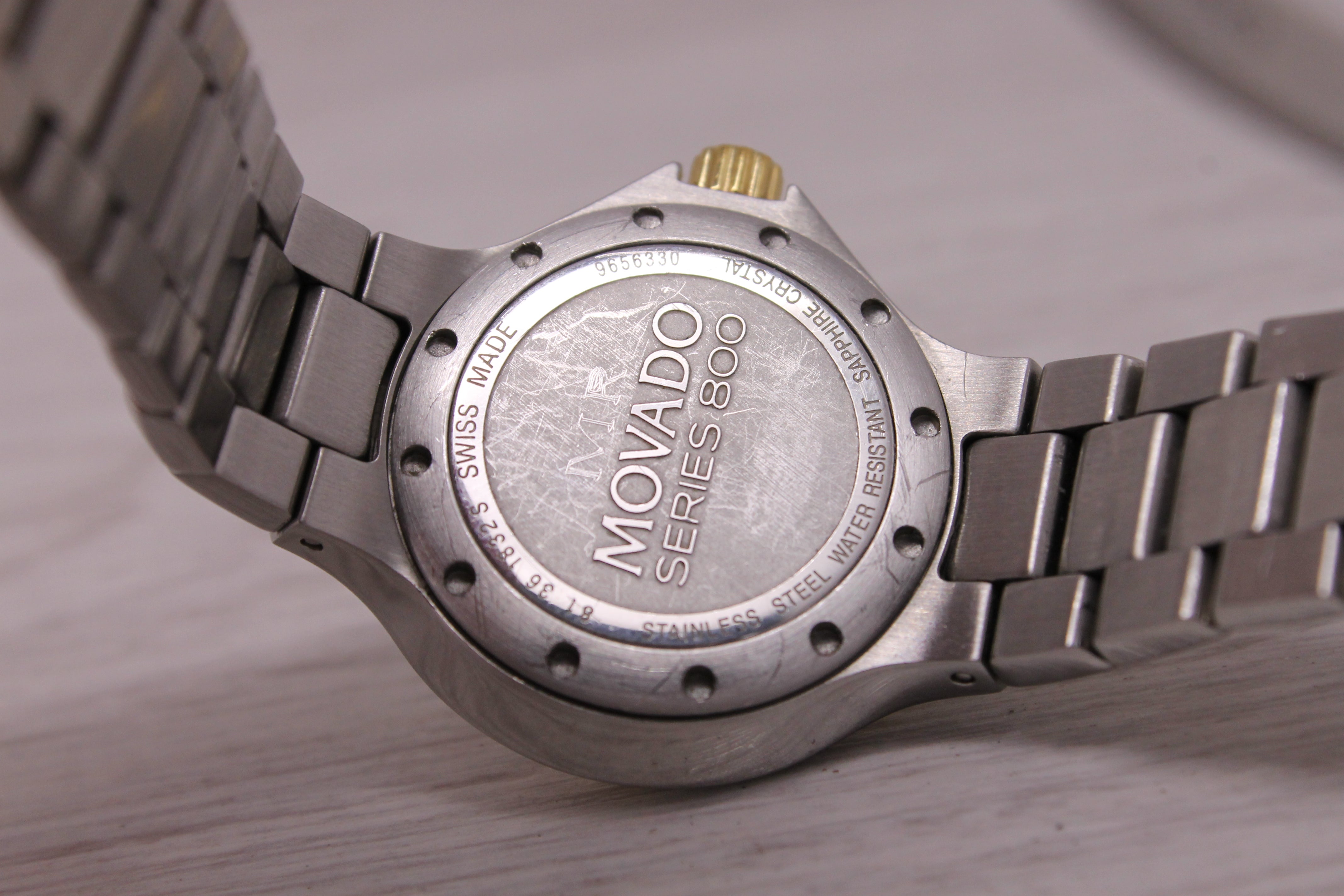 Movado Ladies Series 800 Diamond Bezel MOP 30mm Watch Two-Tone Steel Quartz Date