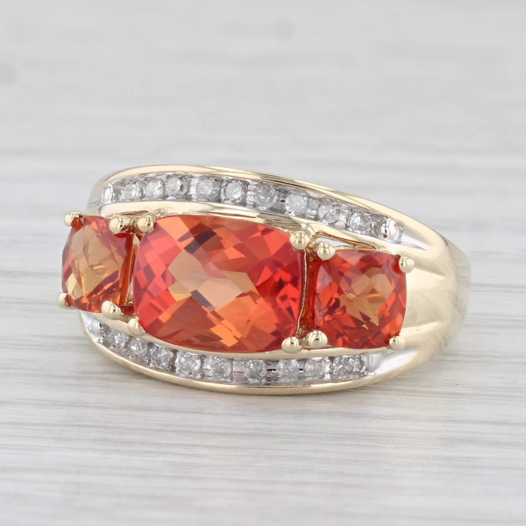 Light Gray Lab Created Orange Sapphire Diamond Ring 10 Yellow Gold Size 7,25 Cocktail