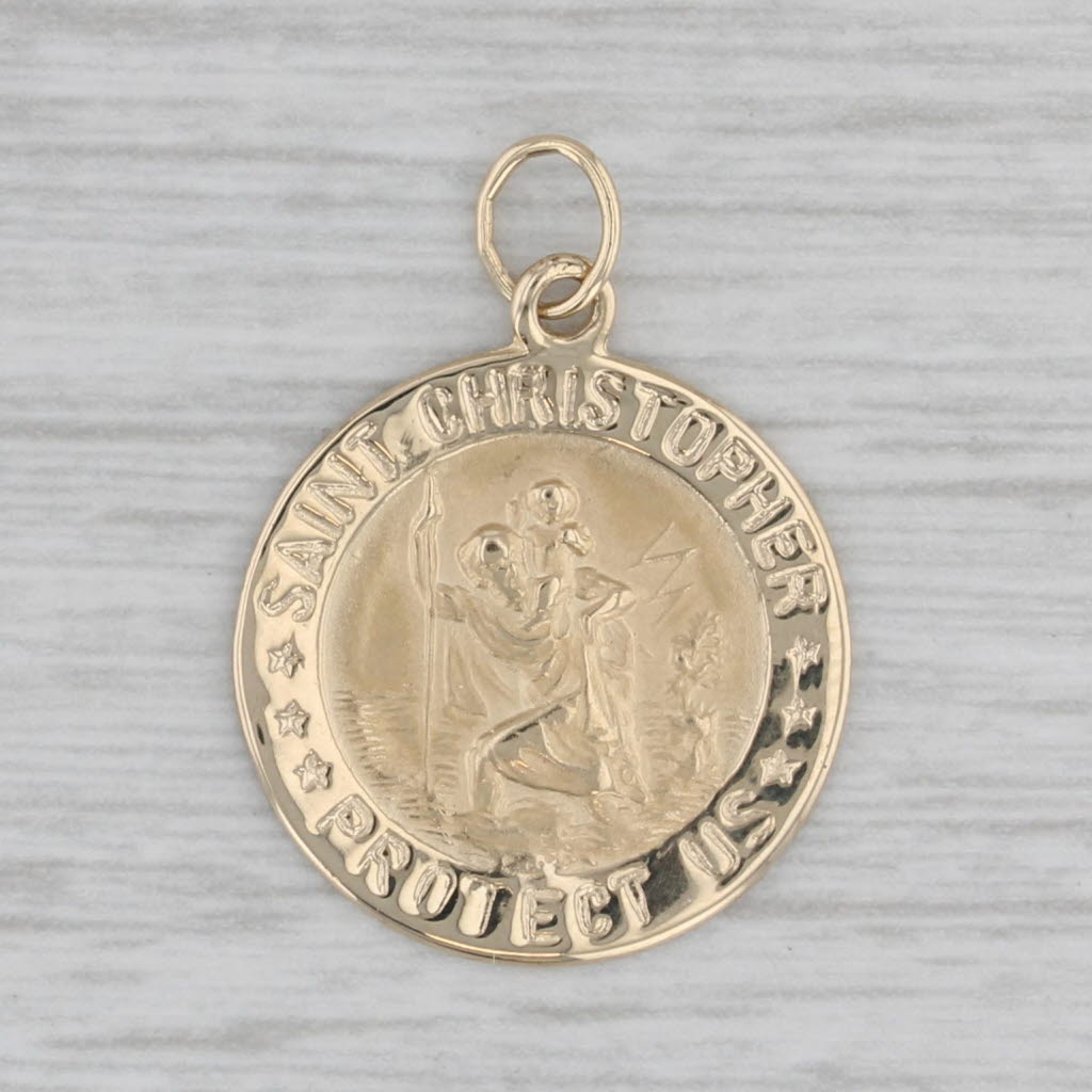 Gray Saint Christopher Prayer Token Pendant 14k Gold Protection Charm Medallion