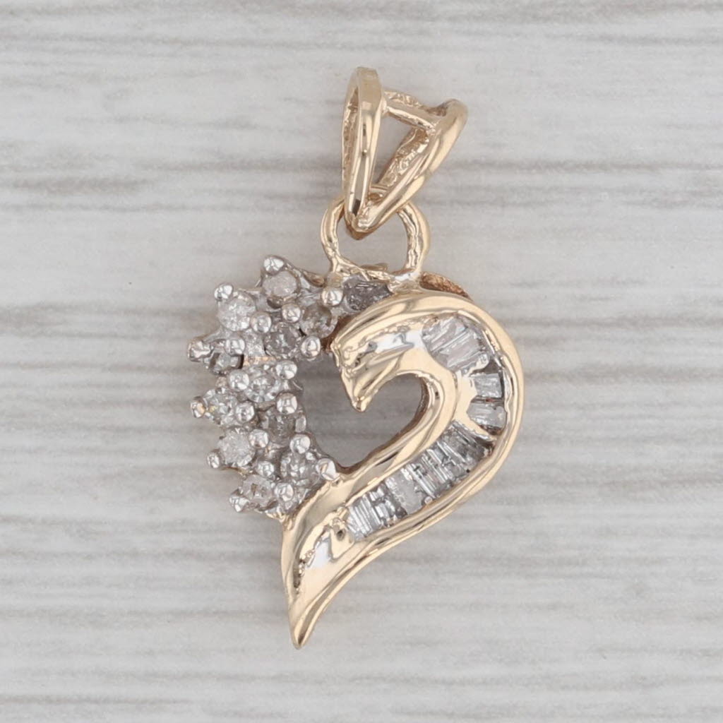 Gray 0.11ctw Diamond encrusted Open Heart Pendant 10k Yellow Gold