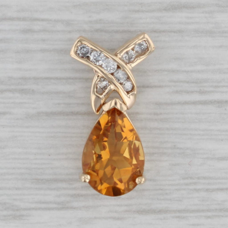 1.92ctw Pear Orange Citrine Diamond Pendant 14k Yellow Gold