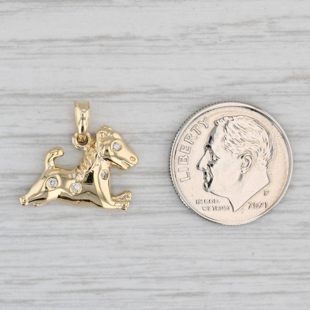 Light Gray Diamond Pony Tiny Horse Pendant 18k Yellow Gold Charm