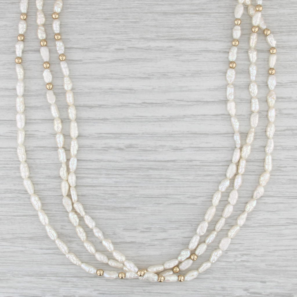 Freshwater Rice Krispie Pearl 3-Strand Necklace 14k Yellow Gold 30"