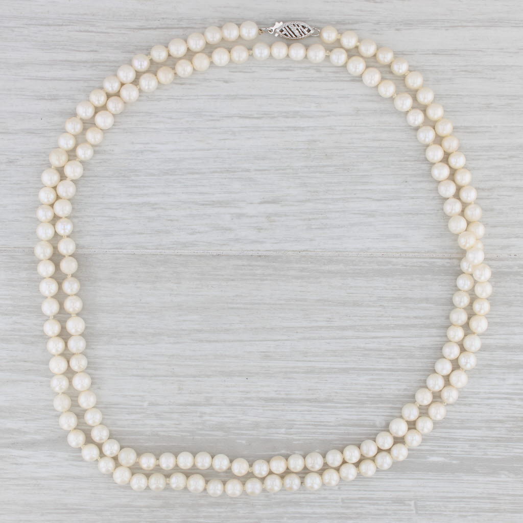 Light Gray Vintage Cultured Pearl Bead Strand Necklace 14k White Gold 31.5" AS IS