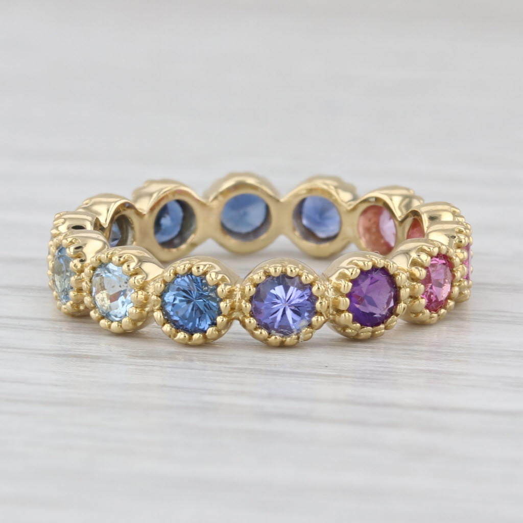 Penny Preville Watercolor Band Ring 18k Yellow Gold Size 6.25 Blue Pink Sapphire