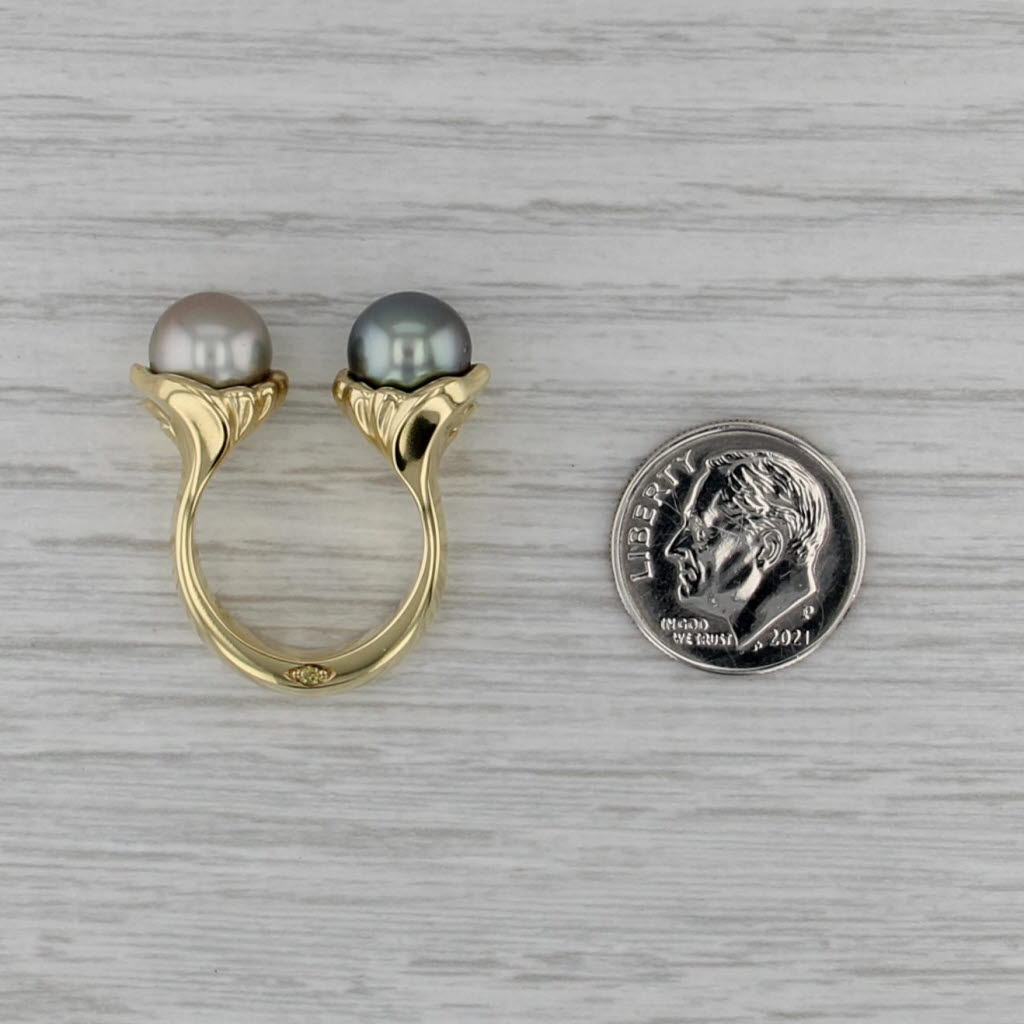 Sasha Samuels Saltwater Cultured Pearl Diamond Ring 18k Gold Size 5 Adjustable