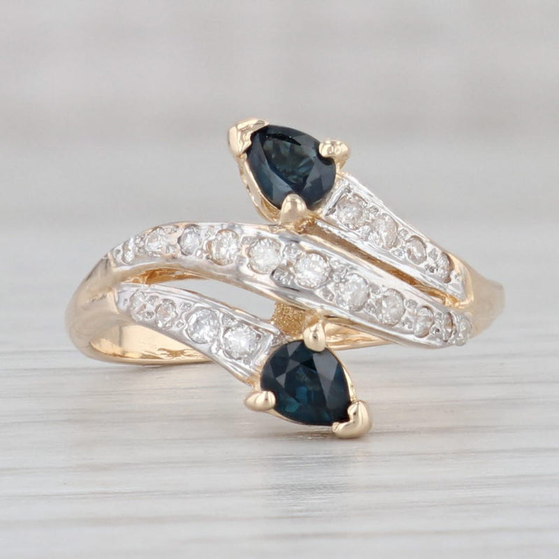 Gray 0.70ctw Blue Sapphire Diamond Bypass Ring 14k Yellow Gold Size 5.75