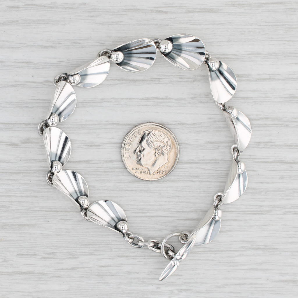 Light Gray Vintage Flower Link Bracelet Sterling Silver 7" Niels Erik From Denmark