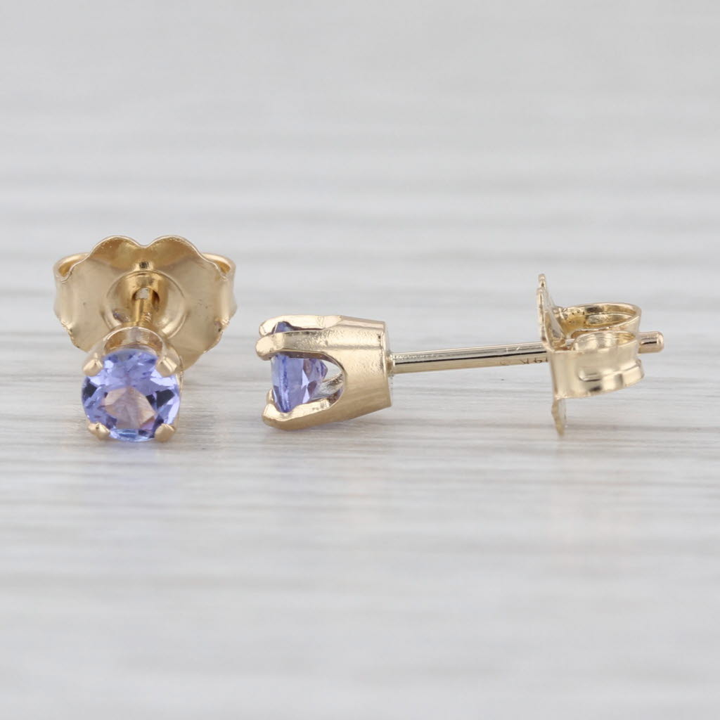 0.30ctw Tanzanite Stud Earrings 14k Yellow Gold Round Solitaire Studs