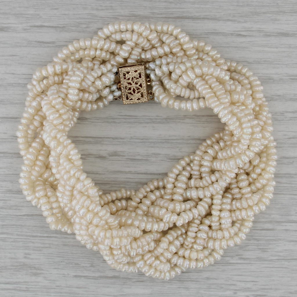 Woven Multistrand Pearl Necklace 14k Yellow Gold 15.5" 16.1mm